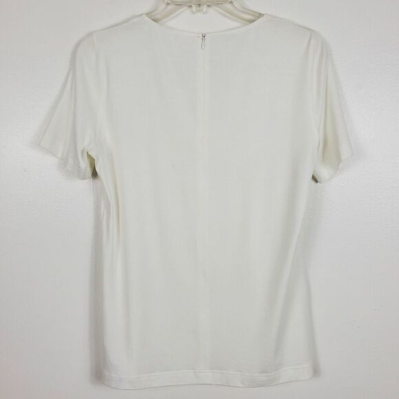 Akris Punto Grommet Modal Top Zip Back Short Sleeve Eyelet Designer White Sz 10 - Picture 2 of 10